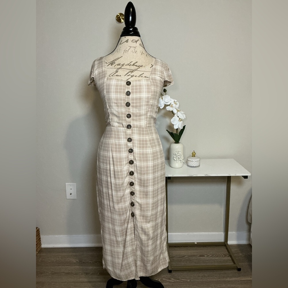 Trixxi Elegant Plaid Button-Down Dress